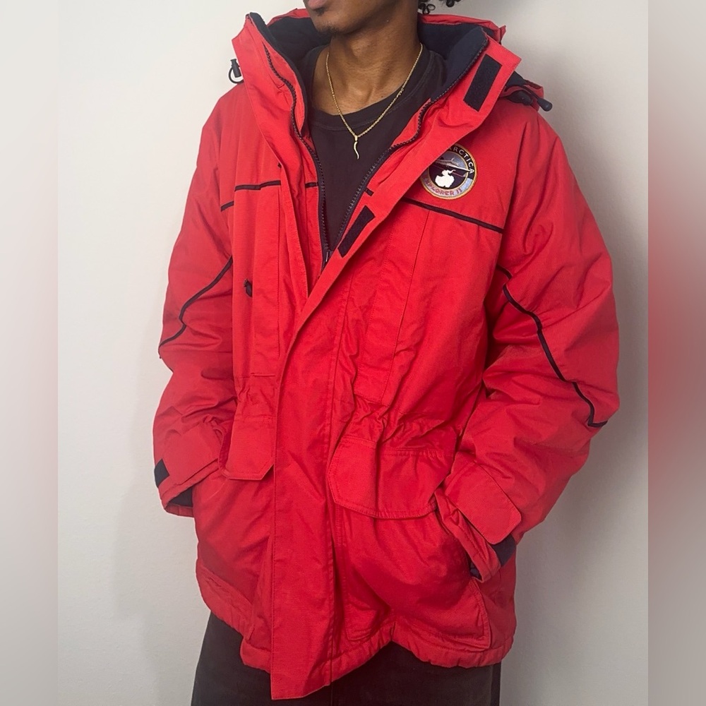 Men’s Antarctica Explorer ll Large Red Multi Pocketed Trench Winter Coat